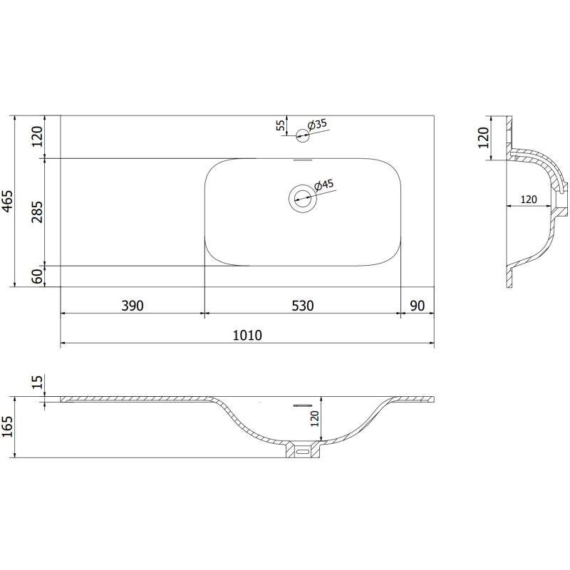 Mexen Rivel koupelnová skříňka 100 cm s umyvadlem Vela pravým, 2S, 1D, drážkovaná, šedá/bílá mat - 91A23-10047-3-BBFFF62-W23P01