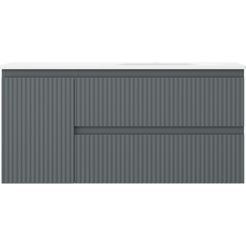 Mexen Rivel koupelnová skříňka 100 cm s umyvadlem Vela pravým, 2S, 1D, rýhovaná, grafitová/bílá matná