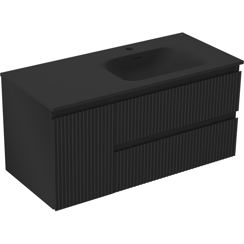 Mexen Rivel koupelnová skříňka 120 cm s umyvadlem Vela pravá, 2S, 1D, rýhovaná, černá mat - 91A23-10047-3-BBFFF71-W23P71