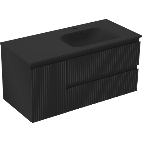 Mexen Rivel koupelnová skříňka 120 cm s umyvadlem Vela pravá, 2S, 1D, rýhovaná, černá mat - 91A23-10047-3-BBFFF71-W23P71