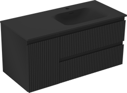 Mexen Rivel koupelnová skříňka 120 cm s umyvadlem Vela pravá, 2S, 1D, rýhovaná, černá mat - 91A23-10047-3-BBFFF71-W23P71