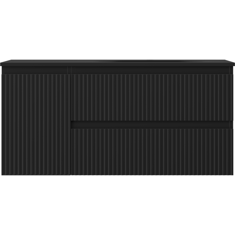 Mexen Rivel koupelnová skříňka 120 cm s umyvadlem Vela pravá, 2S, 1D, rýhovaná, černá mat - 91A23-10047-3-BBFFF71-W23P71