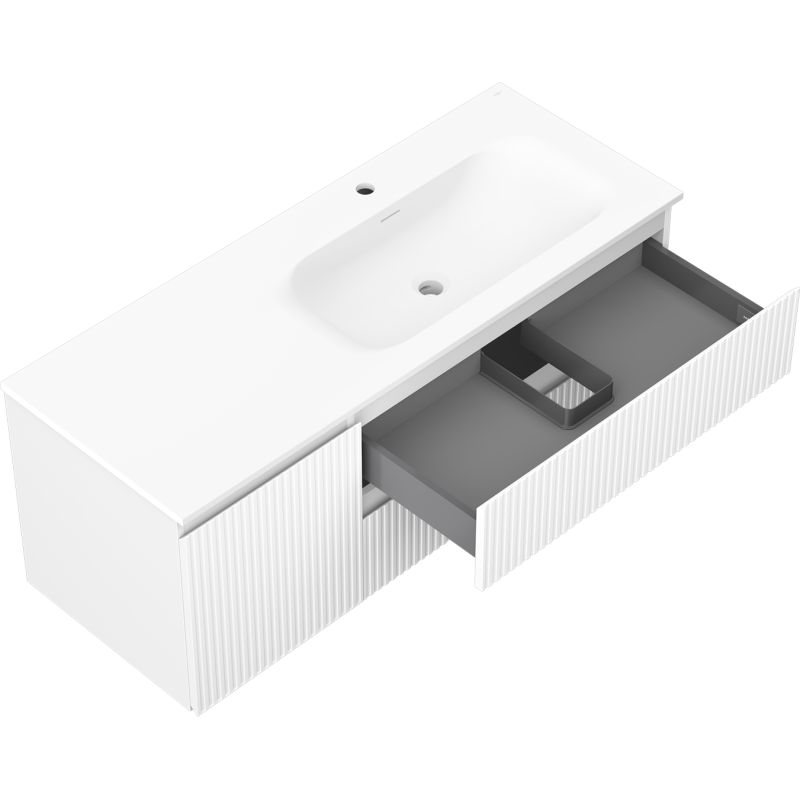 Mexen Rivel koupelnová skříňka 120 cm s umyvadlem Vela pravá, 2S, 1D, drážkovaná, bílá mat - 91A23-12047-3-BBFFF01-W23P01