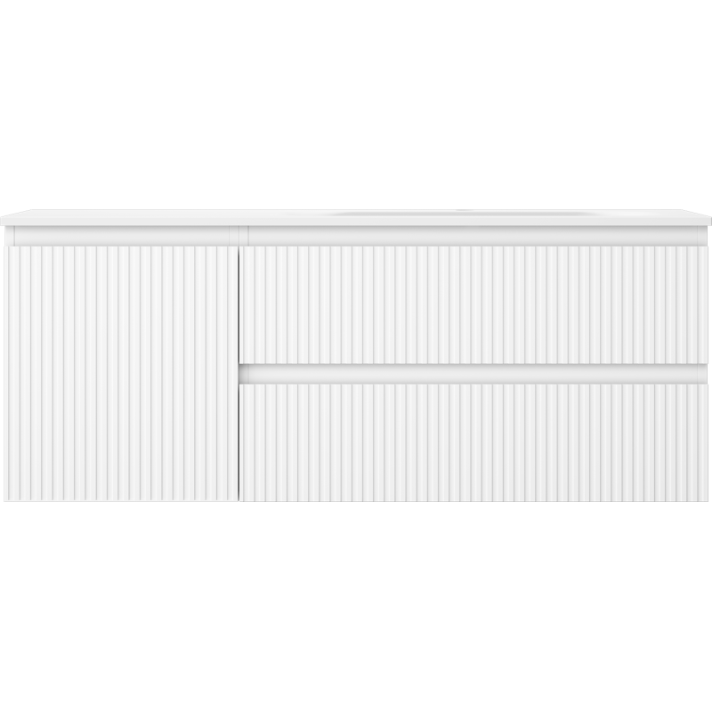 Mexen Rivel koupelnová skříňka 120 cm s umyvadlem Vela pravá, 2S, 1D, drážkovaná, bílá mat - 91A23-12047-3-BBFFF01-W23P01