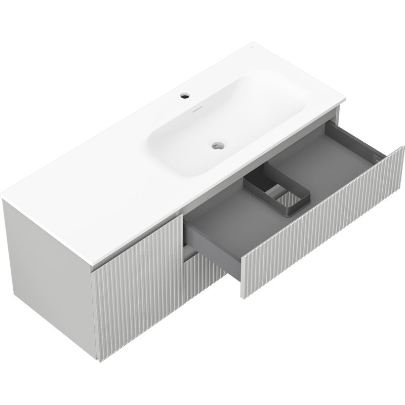 Mexen Rivel koupelnová skříňka 120 cm s umyvadlem Vela pravá, 2S, 1D, vroubkovaná, šedá/bílá mat - 91A23-12047-3-BBFFF62-W23P01