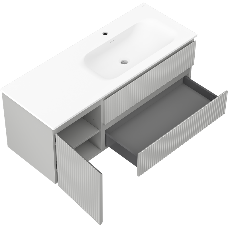 Mexen Rivel koupelnová skříňka 120 cm s umyvadlem Vela pravá, 2S, 1D, vroubkovaná, šedá/bílá mat - 91A23-12047-3-BBFFF62-W23P01