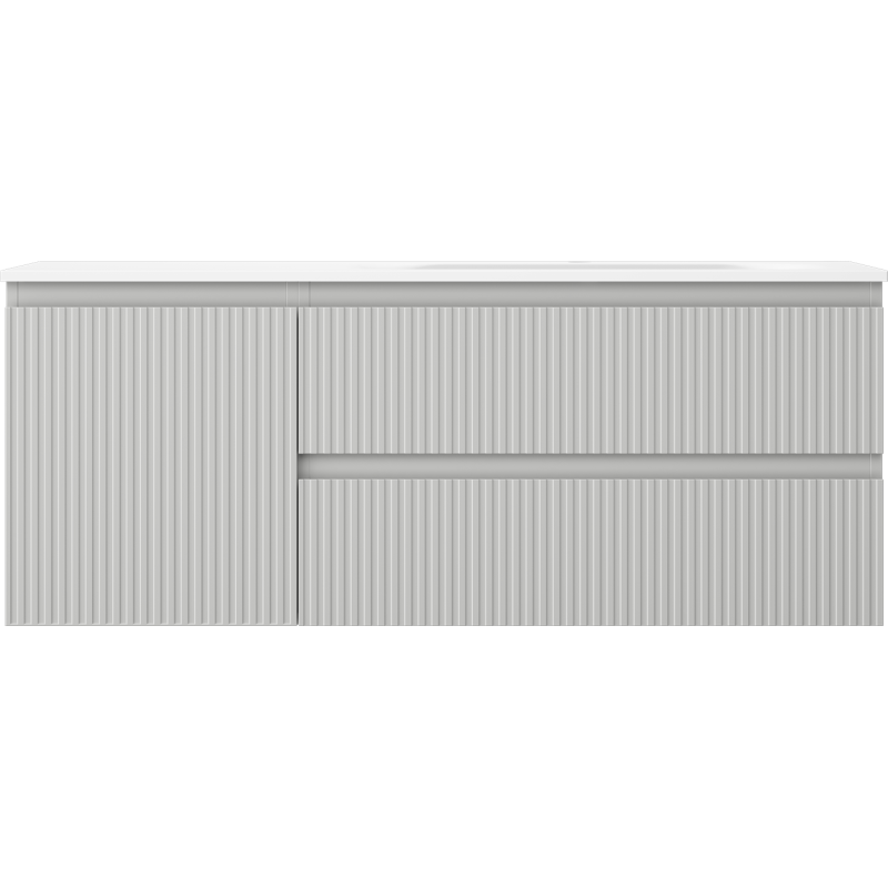 Mexen Rivel koupelnová skříňka 120 cm s umyvadlem Vela pravá, 2S, 1D, vroubkovaná, šedá/bílá mat - 91A23-12047-3-BBFFF62-W23P01