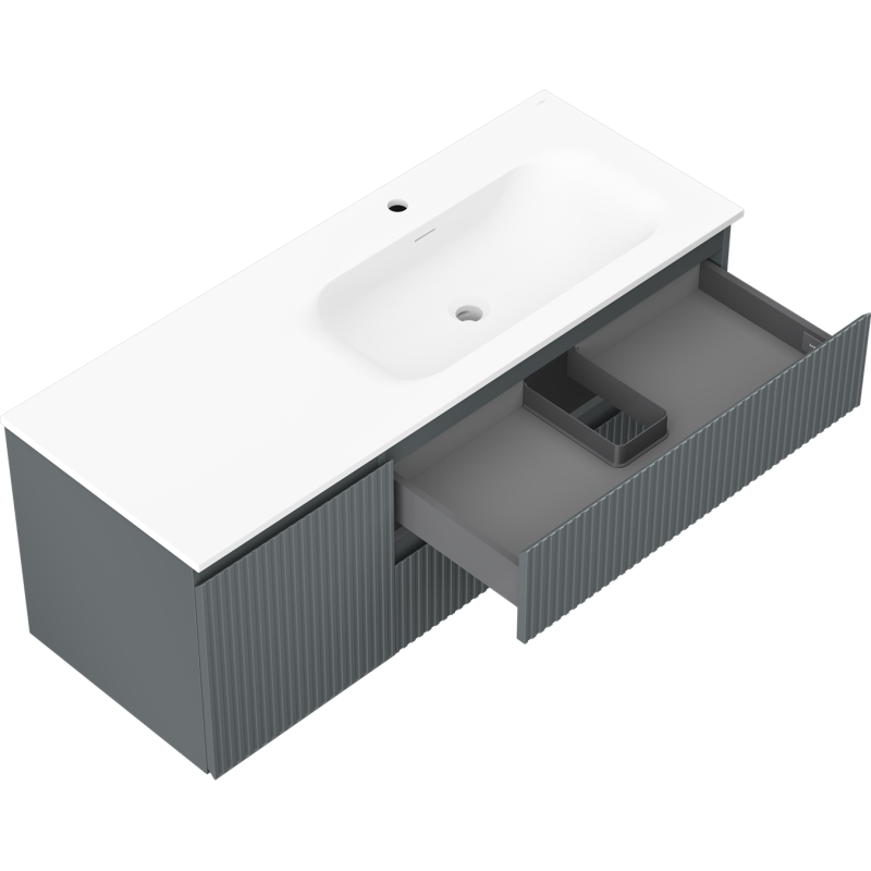 Mexen Rivel koupelnová skříňka 120 cm s umyvadlem Vela pravá, 2S, 1D, rýhovaná, grafit/bílá mat - 91A23-12047-3-BBFFF66-W23P01