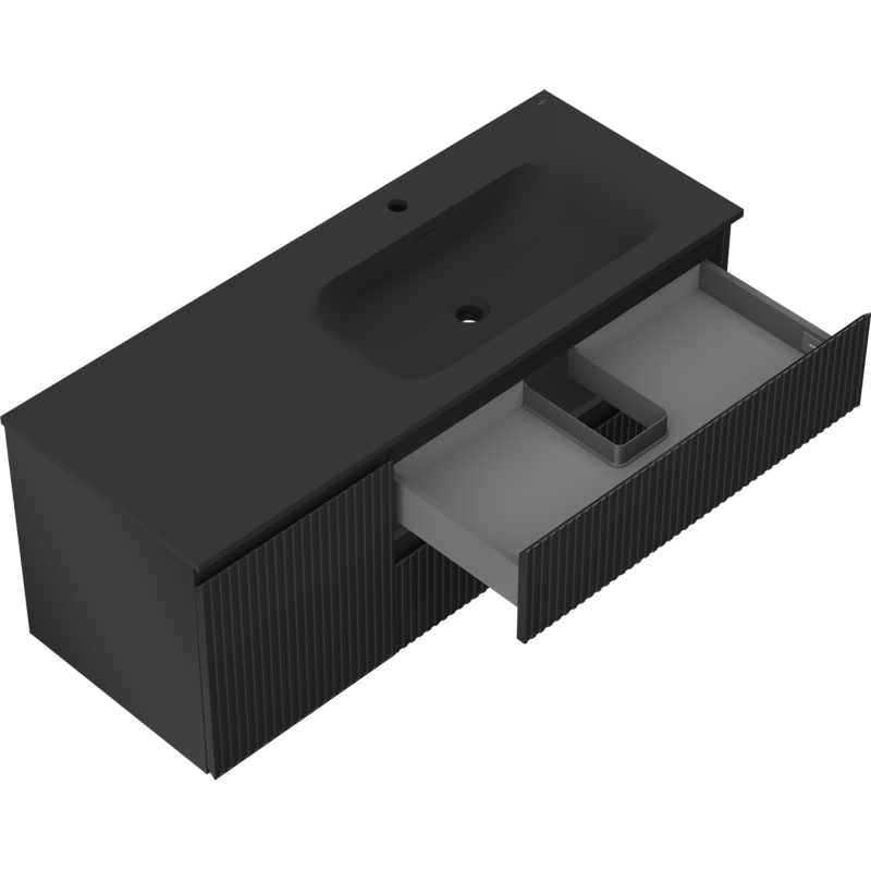 Mexen Rivel koupelnová skříňka 120 cm s umyvadlem Vela pravá, 2S, 1D, drážkovaná, černá mat - 91A23-12047-3-BBFFF71-W23P71