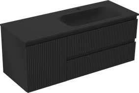 Mexen Rivel koupelnová skříňka 120 cm s umyvadlem Vela pravá, 2S, 1D, drážkovaná, černá mat - 91A23-12047-3-BBFFF71-W23P71