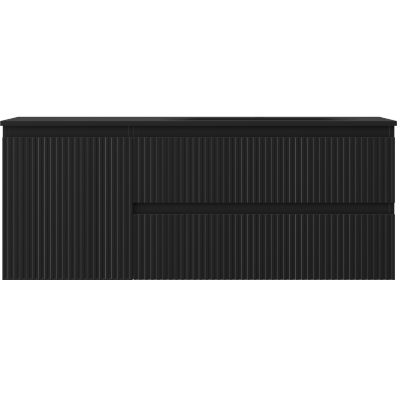 Mexen Rivel koupelnová skříňka 120 cm s umyvadlem Vela pravá, 2S, 1D, drážkovaná, černá mat - 91A23-12047-3-BBFFF71-W23P71