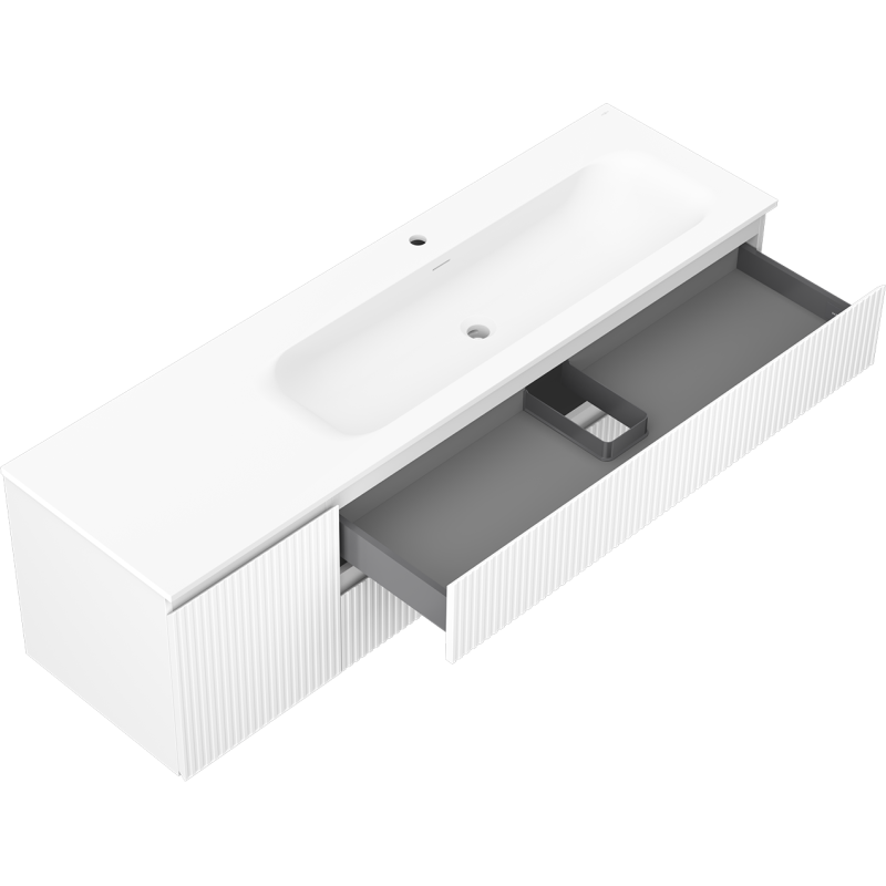 Mexen Rivel koupelnová skříňka 160 cm s umyvadlem Vela pravým, 2S, 1D, rýhovaná, bílá mat - 91A23-16047-3-BBFFF01-W23P01