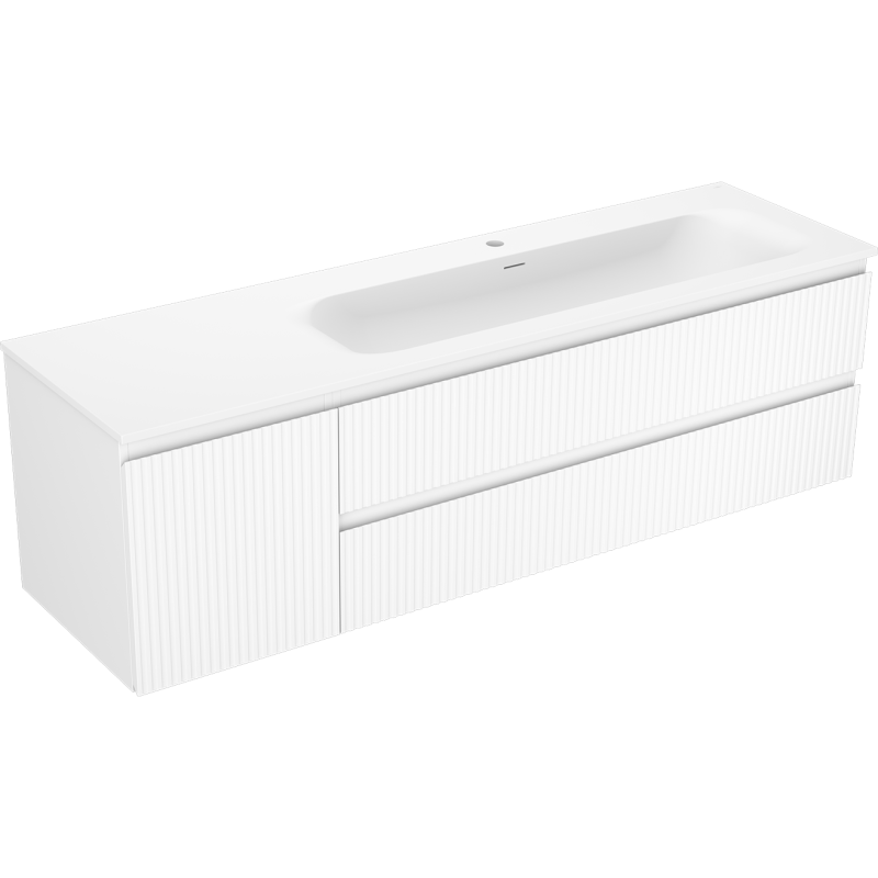 Mexen Rivel koupelnová skříňka 160 cm s umyvadlem Vela pravým, 2S, 1D, rýhovaná, bílá mat - 91A23-16047-3-BBFFF01-W23P01