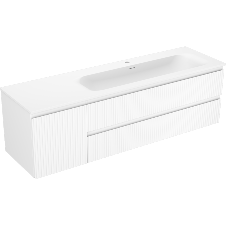 Mexen Rivel koupelnová skříňka 160 cm s umyvadlem Vela pravým, 2S, 1D, rýhovaná, bílá mat - 91A23-16047-3-BBFFF01-W23P01