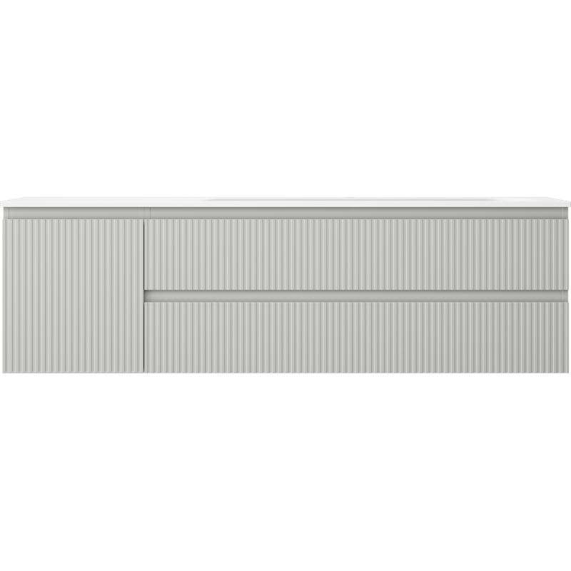 Mexen Rivel koupelnová skříňka 160 cm s umyvadlem Vela pravá, 2S, 1D, rýhovaná, šedá/bílá mat - 91A23-16047-3-BBFFF62-W23P01