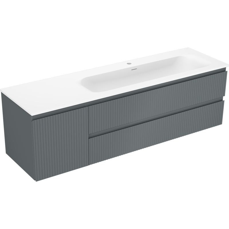 Mexen Rivel koupelnová skříňka 160 cm s umyvadlem Vela pravá, 2S, 1D, rýhovaná, grafit/bílá mat - 91A23-16047-3-BBFFF66-W23P01