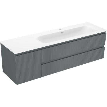 Mexen Rivel koupelnová skříňka 160 cm s umyvadlem Vela pravá, 2S, 1D, rýhovaná, grafit/bílá mat - 91A23-16047-3-BBFFF66-W23P01