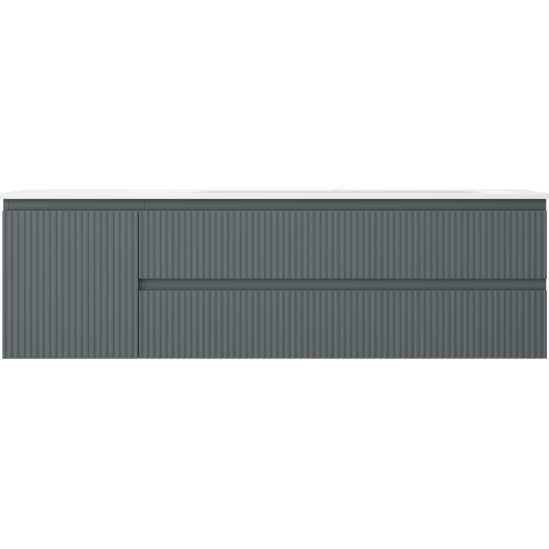 Mexen Rivel koupelnová skříňka 160 cm s umyvadlem Vela pravá, 2S, 1D, rýhovaná, grafit/bílá mat - 91A23-16047-3-BBFFF66-W23P01
