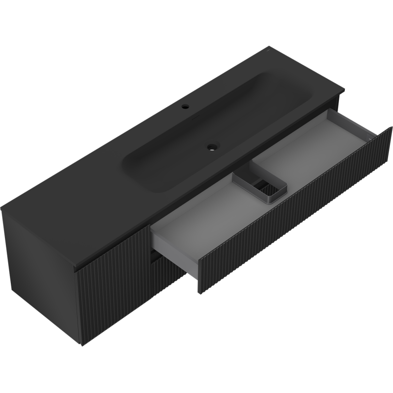 Mexen Rivel koupelnová skříňka 160 cm s umyvadlem Vela pravým, 2S, 1D, vroubkovaná, černá mat - 91A23-16047-3-BBFFF71-W23P71