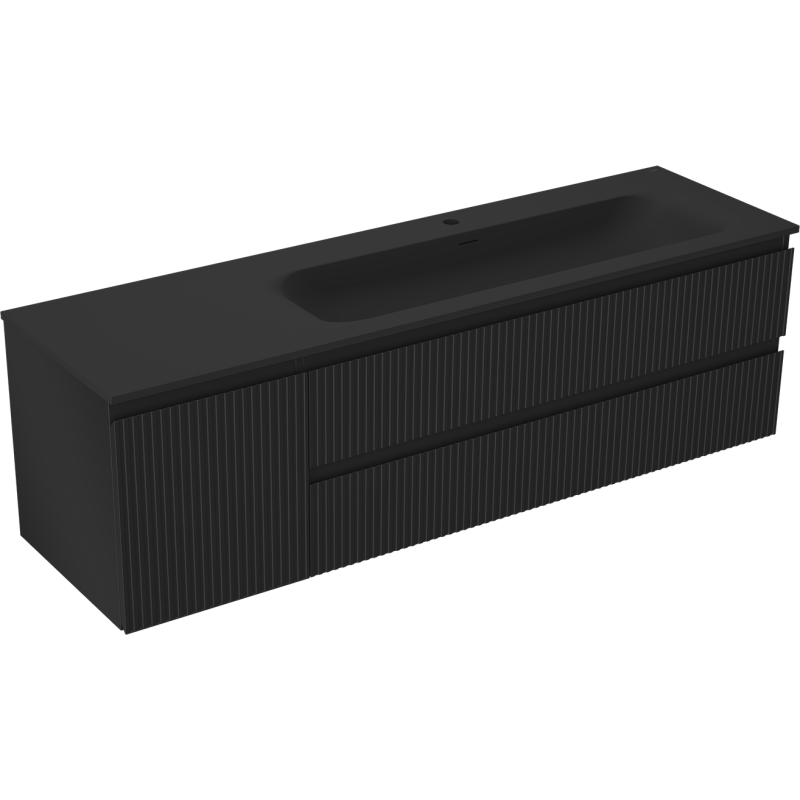 Mexen Rivel koupelnová skříňka 160 cm s umyvadlem Vela pravým, 2S, 1D, vroubkovaná, černá mat - 91A23-16047-3-BBFFF71-W23P71