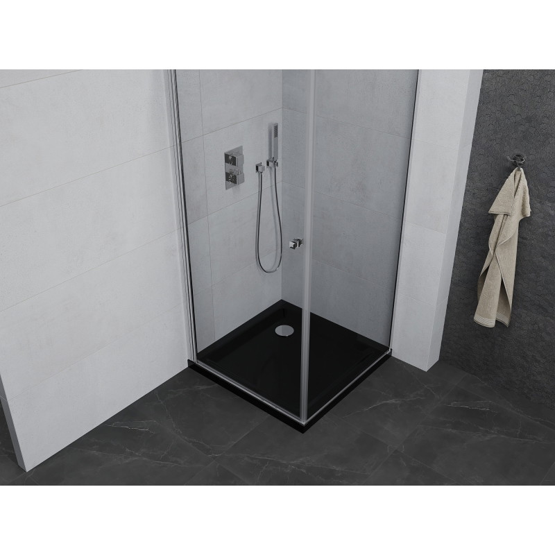 Mexen Pretoria sprchový kout s kyvnými dveřmi 70 x 70 cm, průhledný, chrom + černá vanička Flat - 852-070-070-01-00-4070