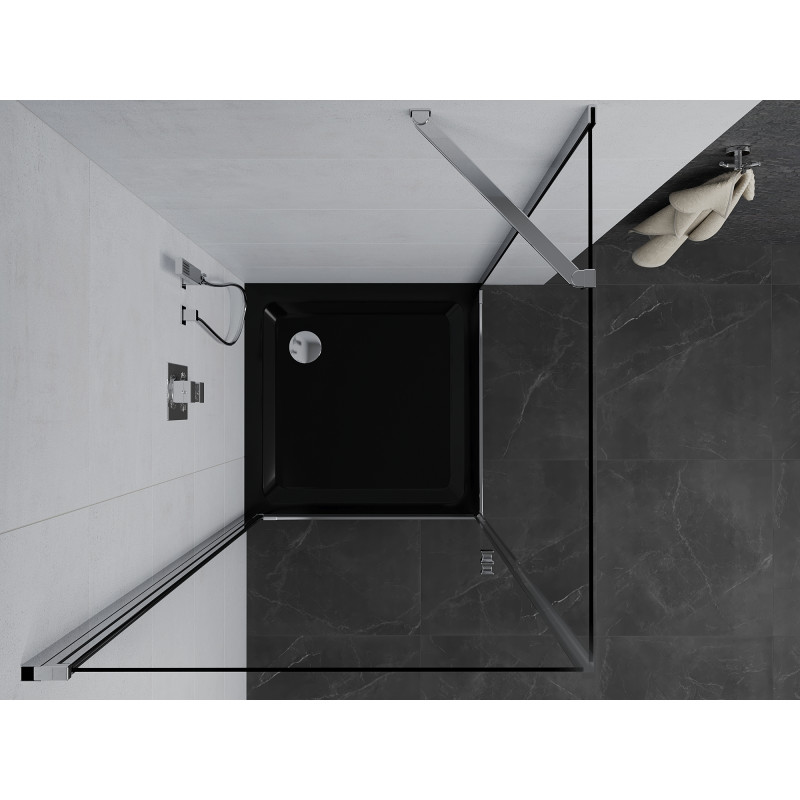 Mexen Pretoria sprchový kout otevírací 70 x 70 cm, transparentní, chrom + vanička Flat, černý - 852-070-070-01-00-4070