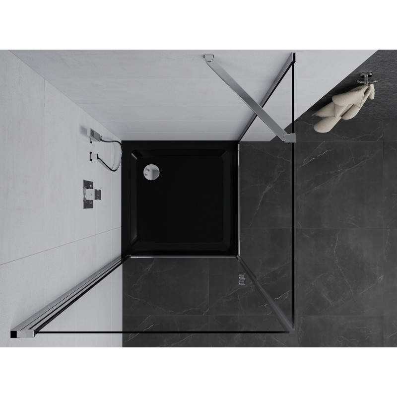 Mexen Pretoria sprchový kout s kyvnými dveřmi 70 x 70 cm, průhledný, chrom + černá vanička Flat - 852-070-070-01-00-4070