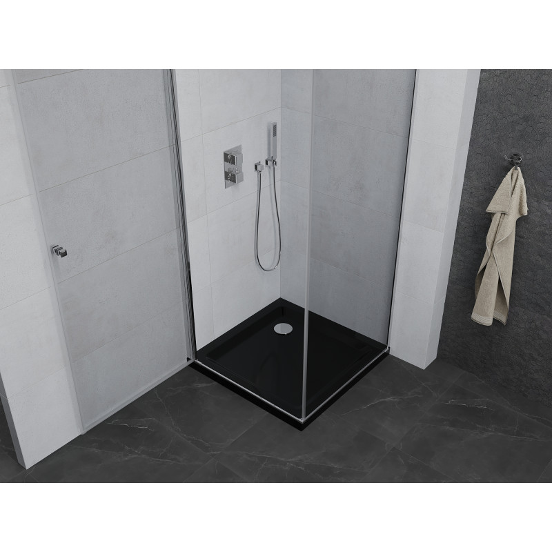 Mexen Pretoria sprchový kout otevírací 70 x 70 cm, transparentní, chrom + vanička Flat, černý - 852-070-070-01-00-4070
