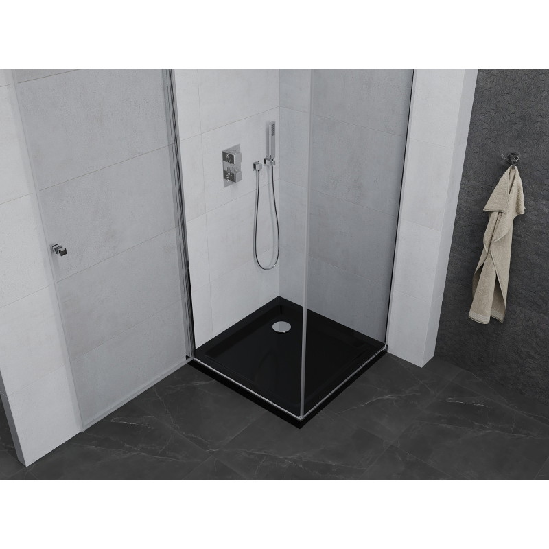 Mexen Pretoria sprchový kout s kyvnými dveřmi 70 x 70 cm, průhledný, chrom + černá vanička Flat - 852-070-070-01-00-4070