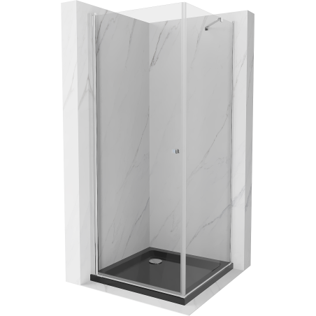 Mexen Pretoria sprchový kout otevírací 70 x 70 cm, transparentní, chrom + vanička Flat, černý - 852-070-070-01-00-4070