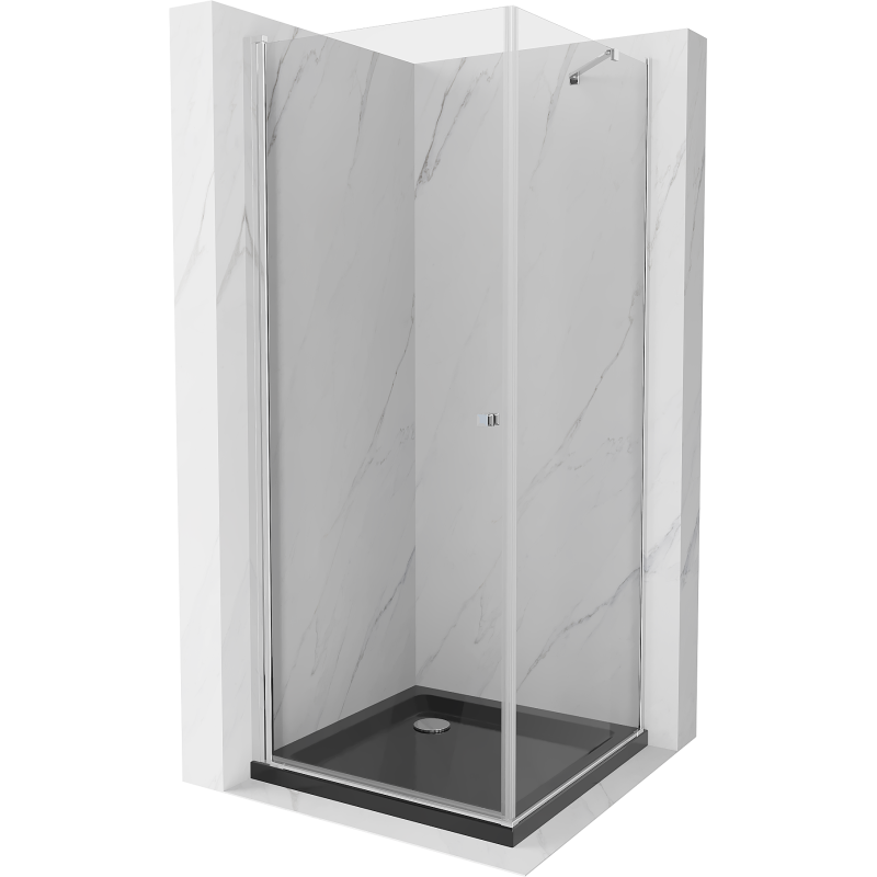 Mexen Pretoria sprchový kout otočný 90 x 90 cm, transparentní, chrom + vanička Flat, černý - 852-090-090-01-00-4070
