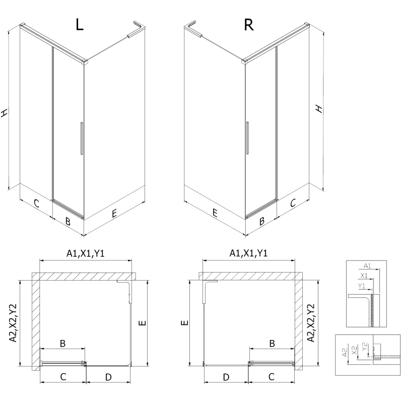 Mexen Rox L sprchový kout posuvný pravý 115 x 95 cm, černý rám, černá - 8C2L-115-095-70-70-P