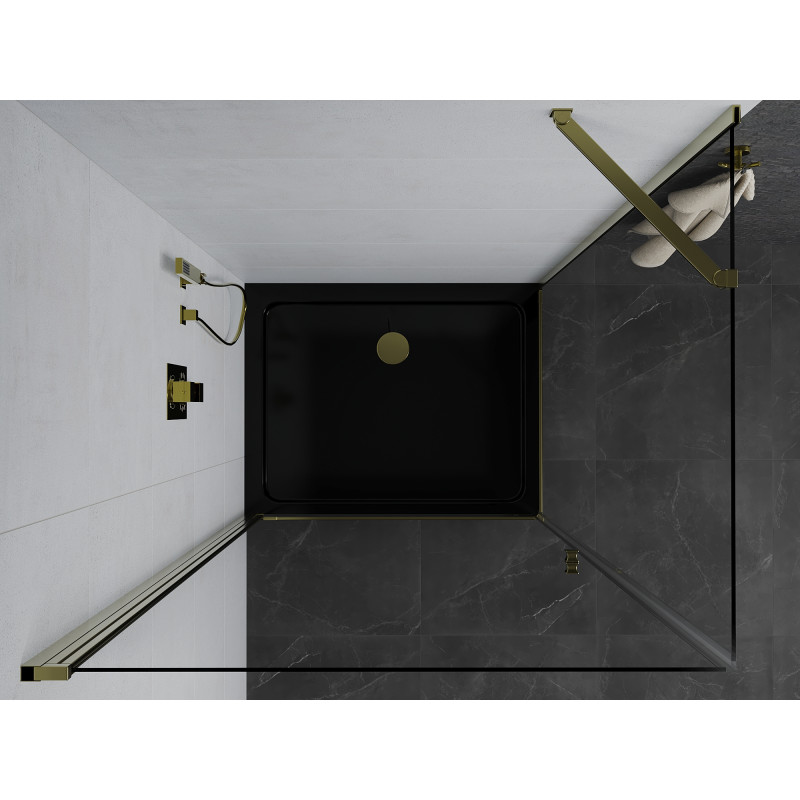 Mexen Pretoria snímatelná sprchová kabina 80 x 70 cm, průhledná, zlatá + vanička Flat, černá - 852-080-070-50-00-4070G