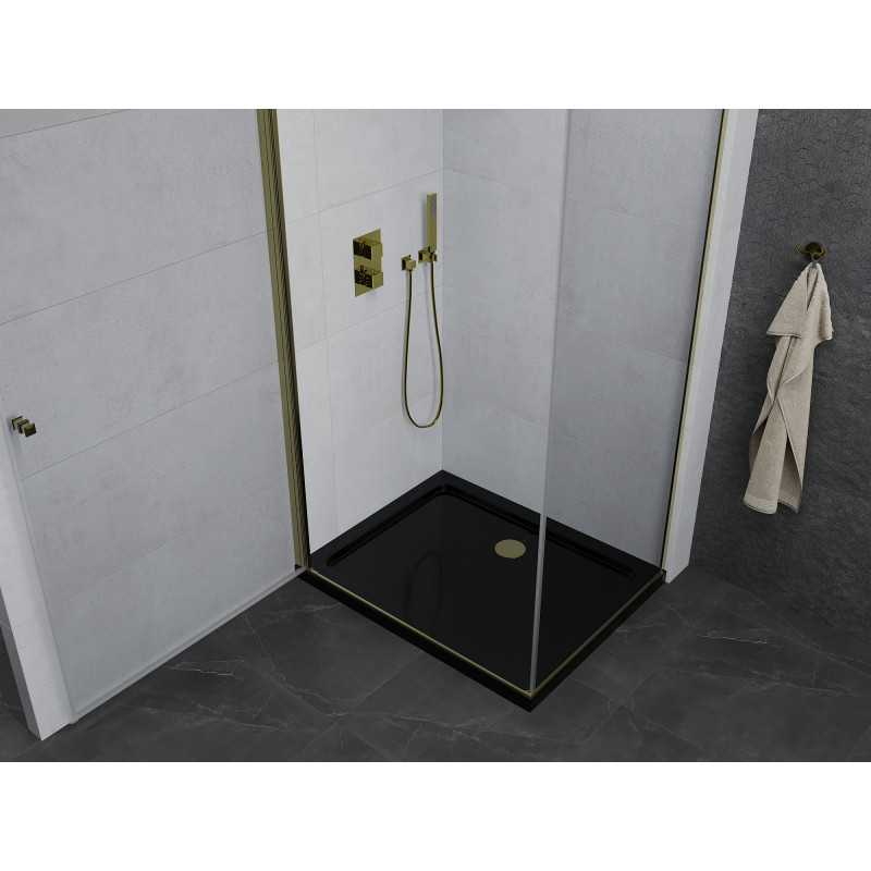 Mexen Pretoria snímatelná sprchová kabina 80 x 70 cm, průhledná, zlatá + vanička Flat, černá - 852-080-070-50-00-4070G