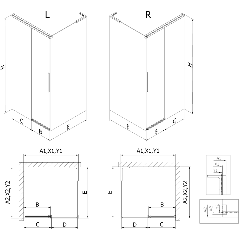 Mexen Rox L sprchový kout posuvný pravý 95 x 90 cm, černá mřížka, černá - 8C2L-095-090-70-77-P