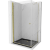 Mexen Pretoria sprchový kout s otočnými dveřmi 90 x 80 cm, průhledné, Zlatá+ vanička do sprchového kouta Flat, Černá - 852-090-0