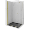 Mexen Pretoria sprchový kout s otočnými dveřmi 100 x 70 cm, průhledné, Zlatá+ vanička do sprchového kouta Flat, Černá - 852-100-