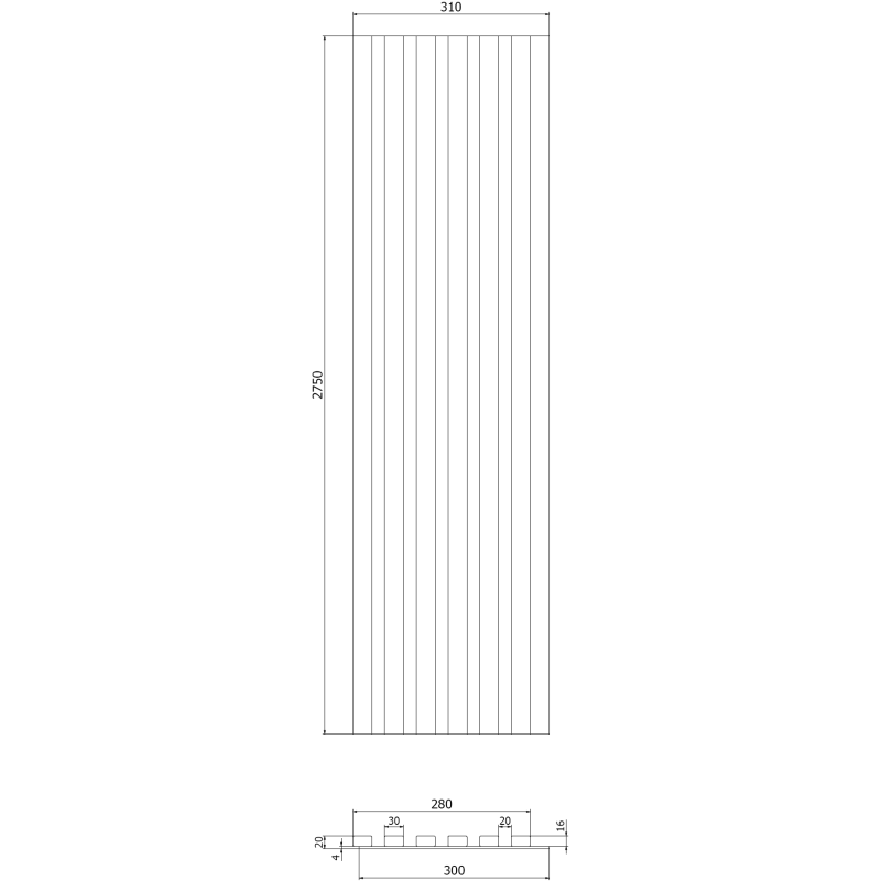 Mexen Lam-B nástěnné lamely 275 x 30 cm, deska HDF 4 mm, technická dýha, Eben Černý - S100-275307-3015-023