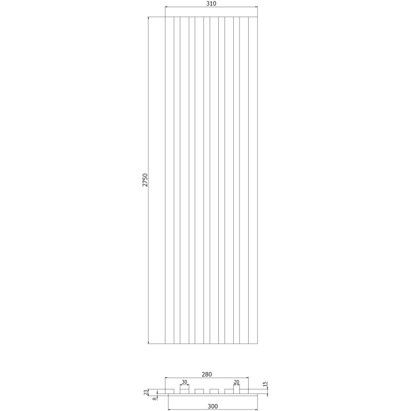 Mexen Lam-F akustické nástěnné lamely 275 x 30 cm, plsť 8 mm, technická dýha, Popelavý Dub - S105-275307-3015-005