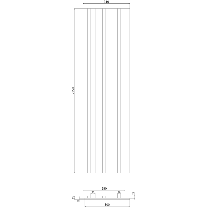 Mexen Lam-F akustické nástěnné lamely 275 x 30 cm, plsť 8 mm, technická dýha, Královský eben - S105-275307-3015-020