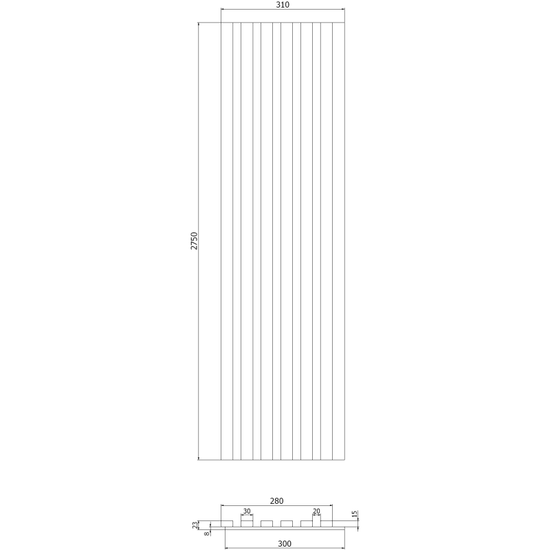 Mexen Lam-F nástěnné akustické lamely 275 x 30 cm, plsť 8 mm, technická dýha, Pálený ořech - S105-275307-3015-024