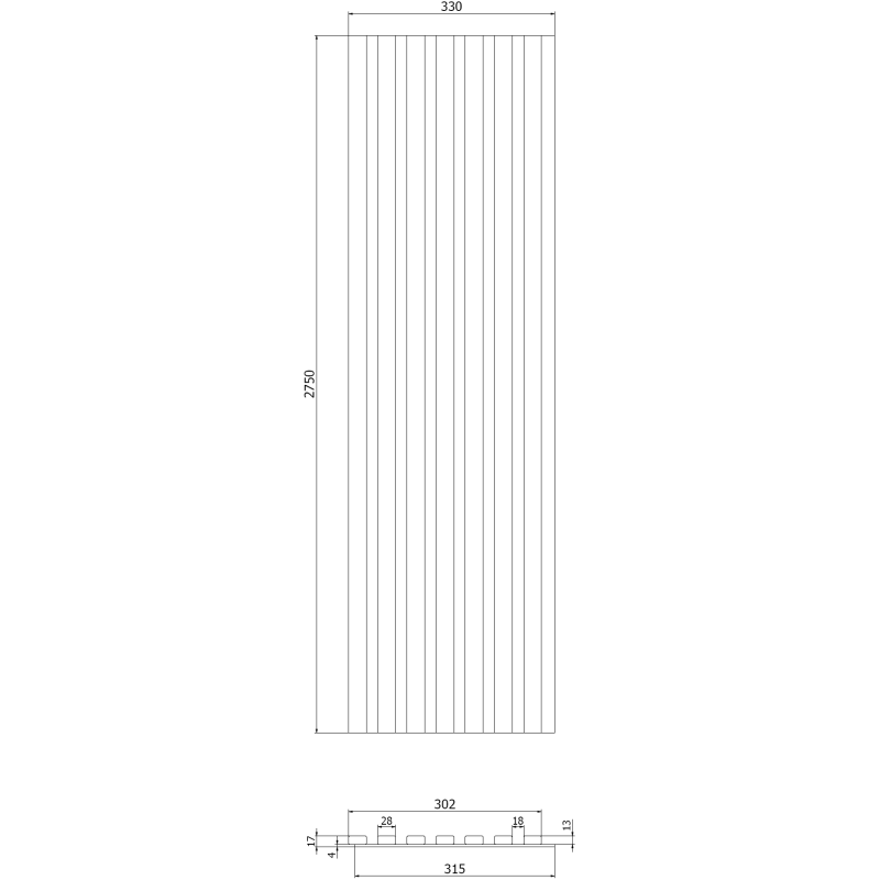 Mexen Lam-B nástěnné lamely 275 x 31,5 cm, HDF deska 4 mm, Šedý Mat - S100-275317-2812-052