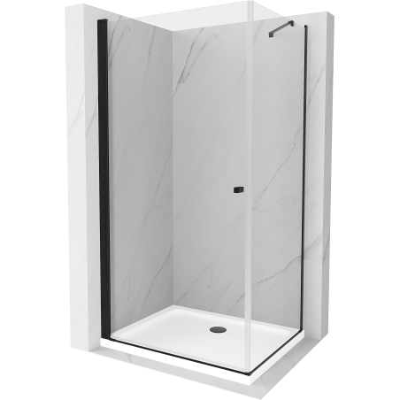 Mexen Pretoria sprchový kout otočný 70 x 100 cm, průhledný, černý + vanička Flat - 852-070-100-70-00-4010B