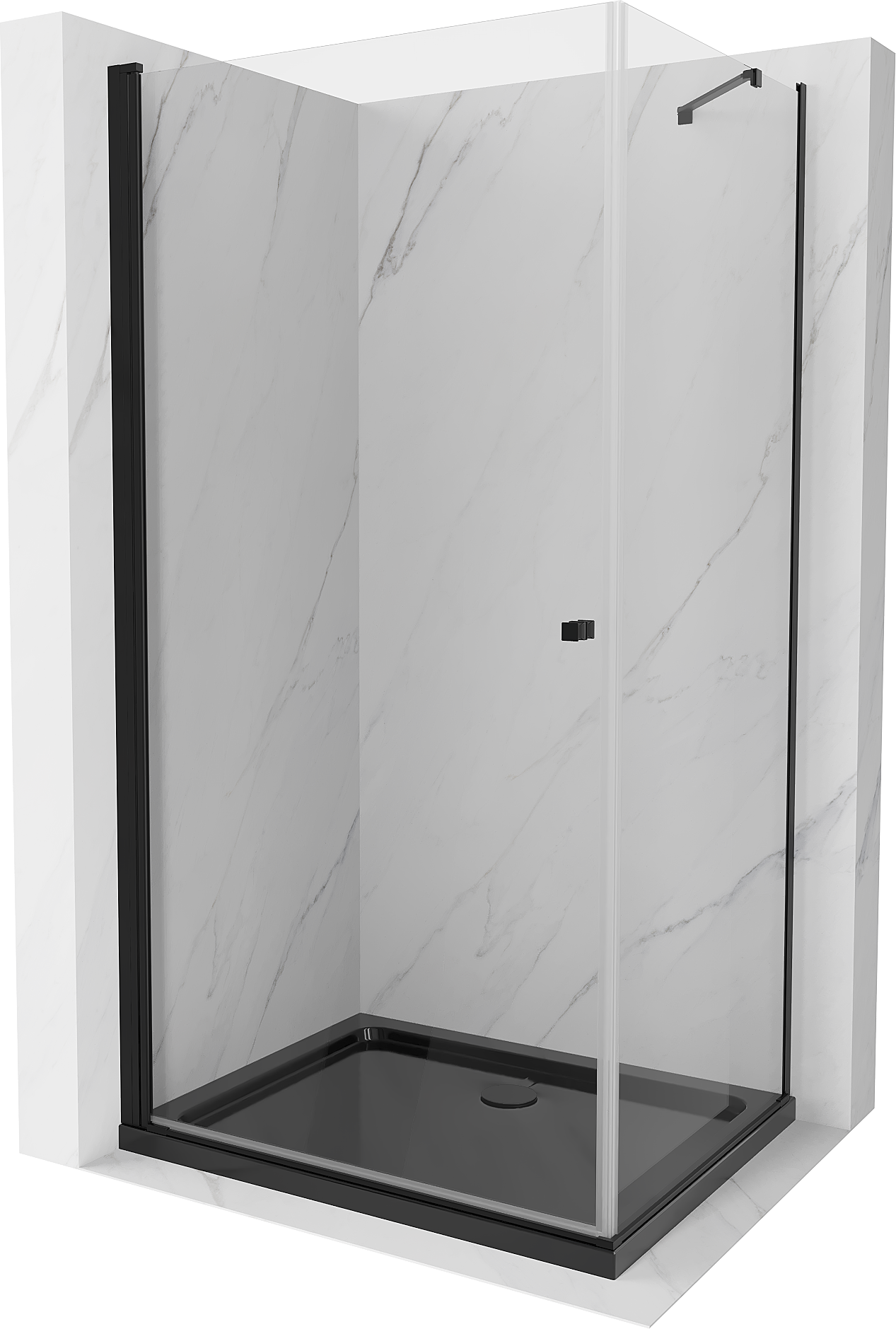 Mexen Pretoria sprchový kout s otočnými dveřmi 70 x 100 cm, průhledné, Černá + vanička do sprchového kouta Flat, Černá - 852-070