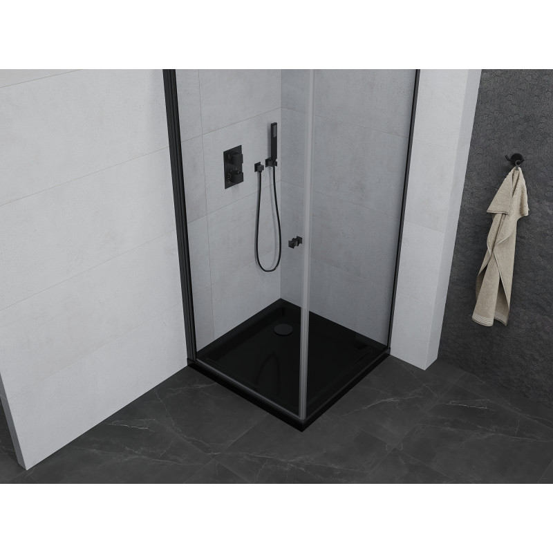 Mexen Pretoria sprchový kout s dvířky 80 x 80 cm, transparentní, černý + vanička Flat, černá - 852-080-080-70-00-4070B