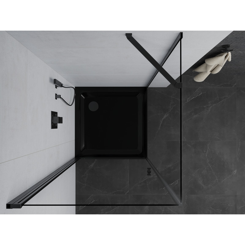 Mexen Pretoria sprchový kout s dvířky 80 x 80 cm, transparentní, černý + vanička Flat, černá - 852-080-080-70-00-4070B
