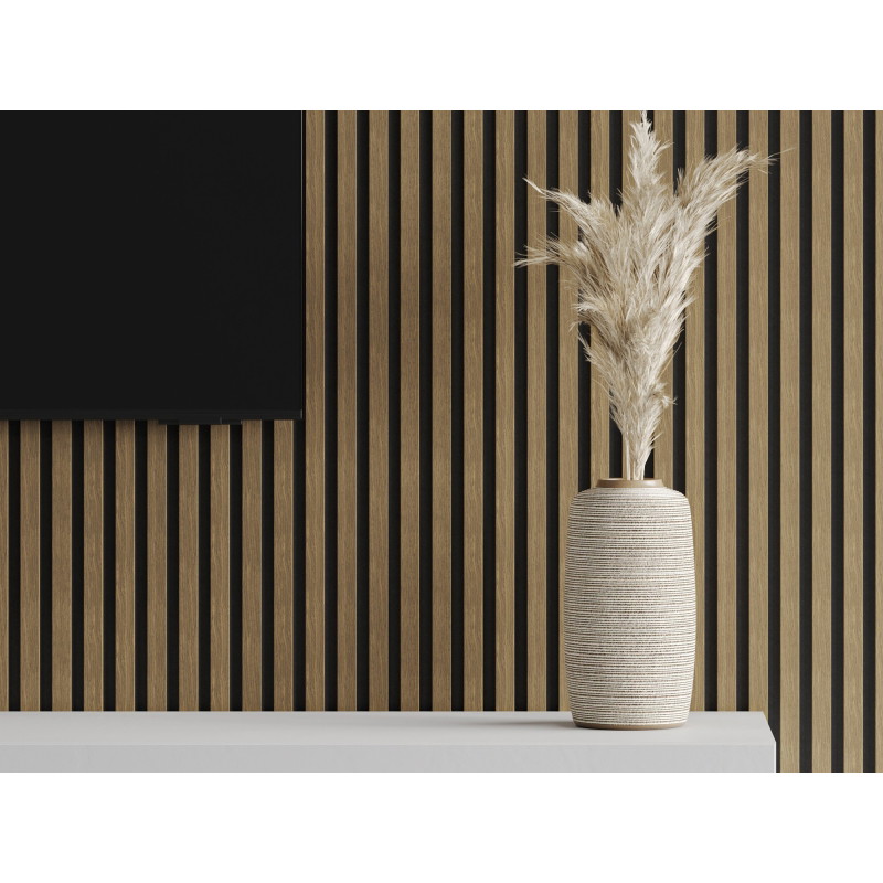 Mexen Lam-F akustické nástěnné lamely 275 x 30 cm, plsť 8 mm, technická dýha, Přírodní ořech - S105-275307-3015-016