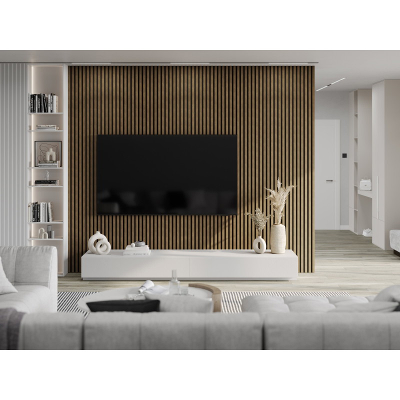 Mexen Lam-F akustické nástěnné lamely 275 x 30 cm, plsť 8 mm, technická dýha, Přírodní ořech - S105-275307-3015-016