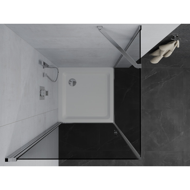 Mexen Pretoria otevírací sprchový kout 90 x 90 cm, grafit, chrom + sprchová vanička Flat - 852-090-090-01-40-4010