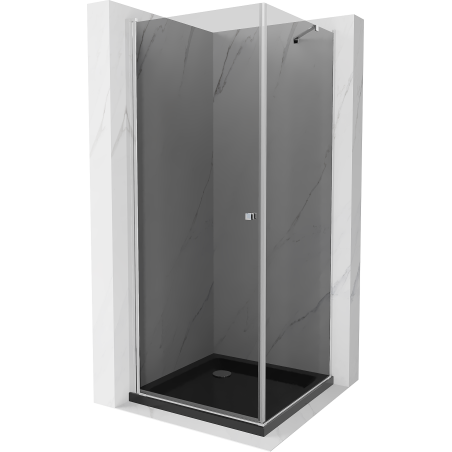 Mexen Pretoria sprchový kout otočný 70 x 70 cm, grafit , chrom + sprchová vanička Flat, černý - 852-070-070-01-40-4070